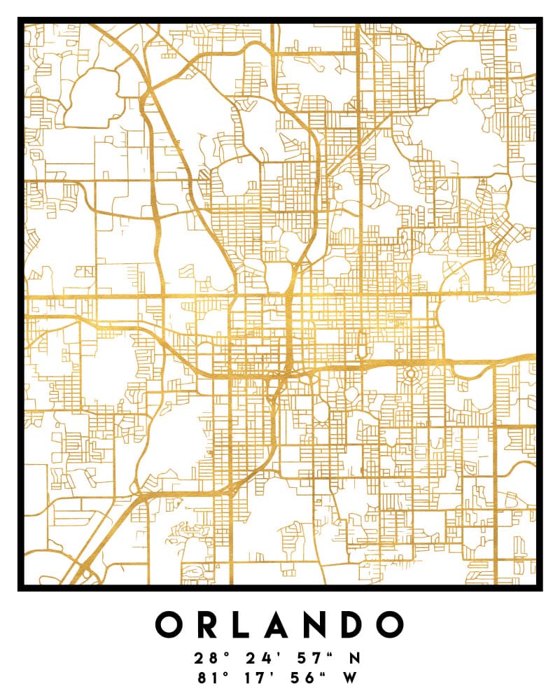 Golden Orlando Map by Emiliano Deificus — canvas wall art