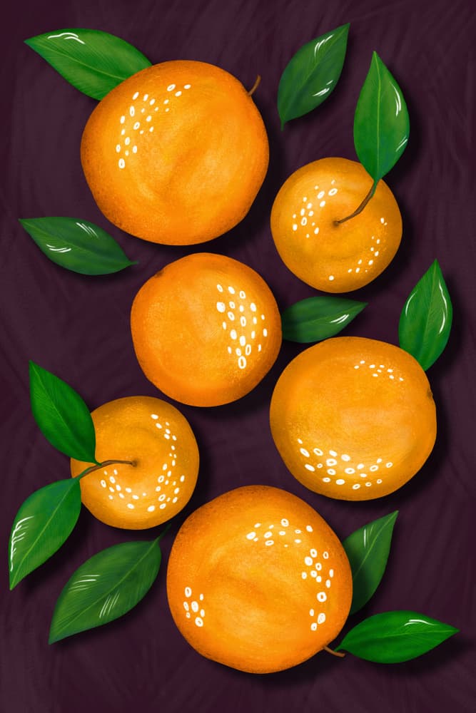 Vibrant Oranges With Leaves by EMELIEmaria — canvas wall art
