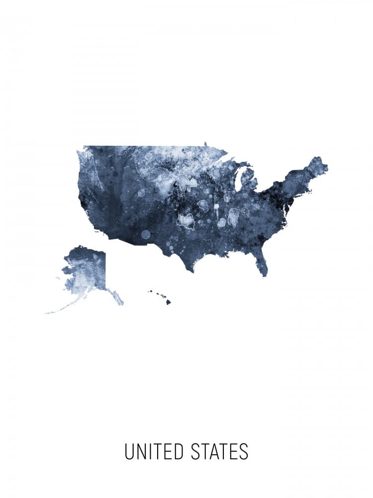 United States Watercolor Map by Michael Tompsett — canvas wall art