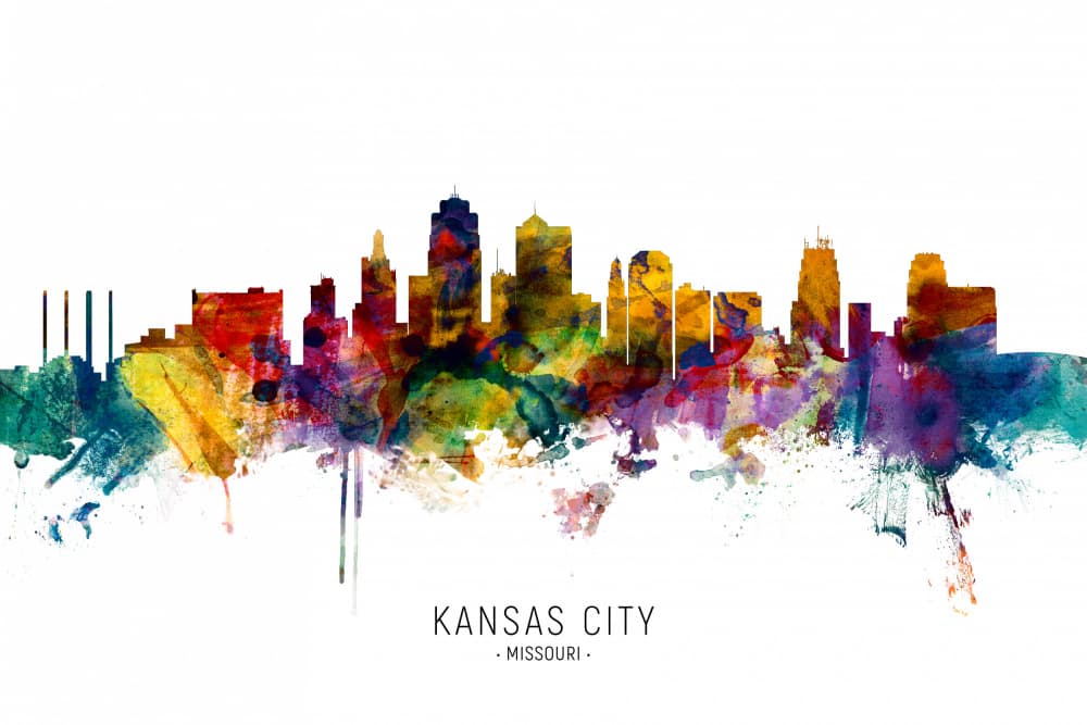 Vibrant Kansas City Skyline by Michael Tompsett — canvas wall art