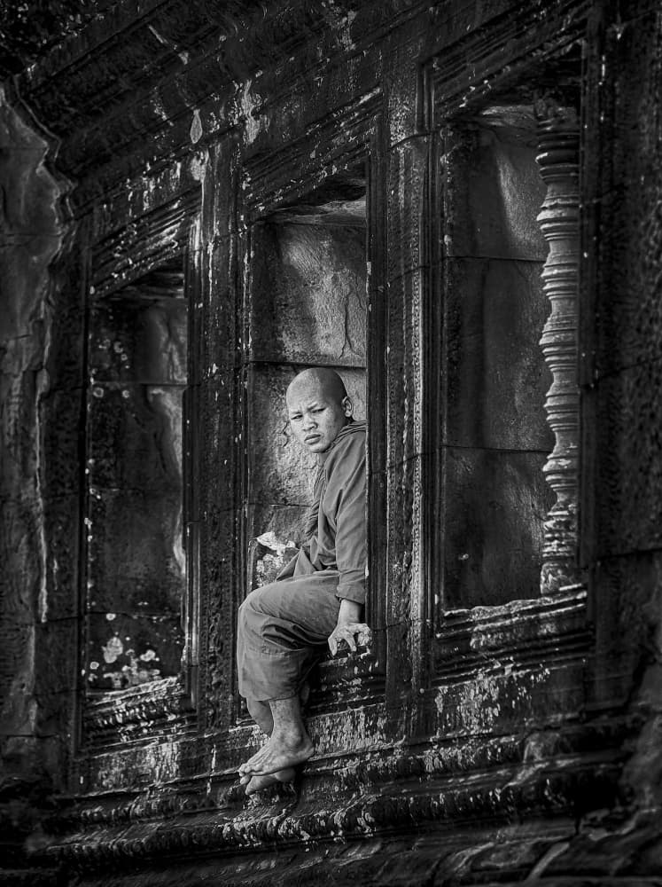 Pensive Monk Temple by Angela Muliani Hartojo — canvas wall art