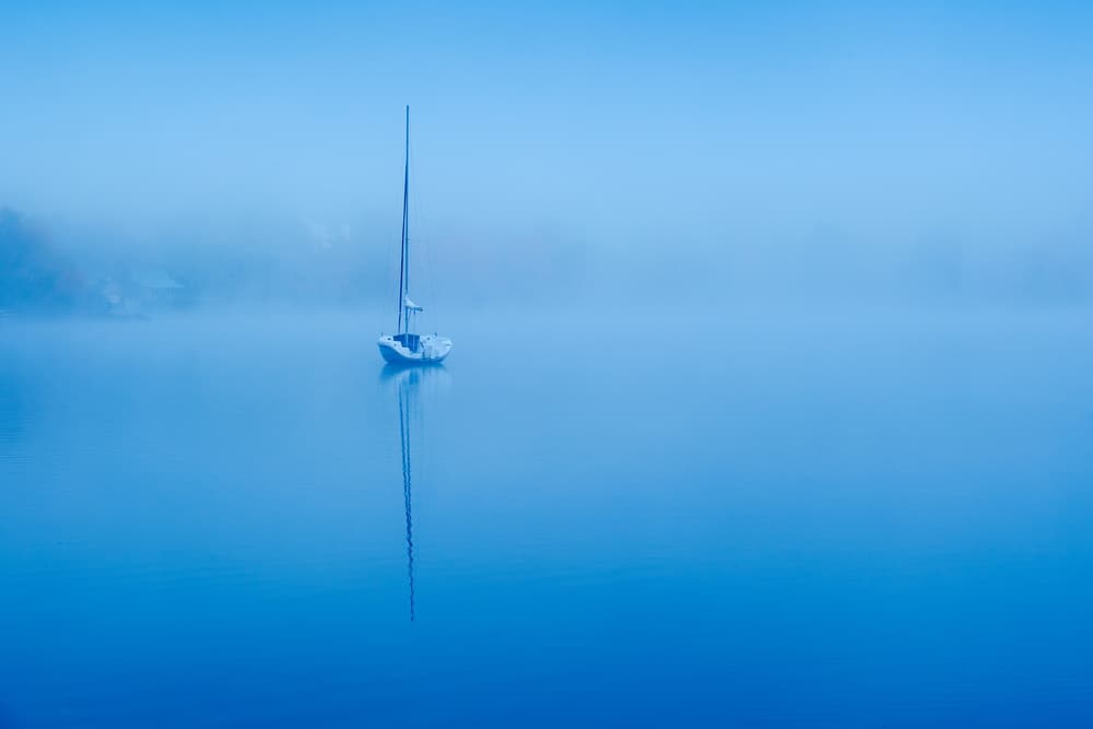 Sailboat In Blue Fog by David H Yang — canvas wall art