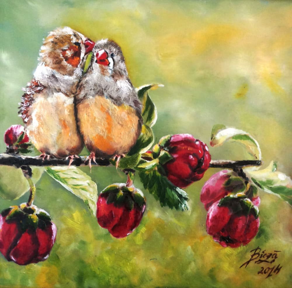 Love Birds on Branch by Anda Bieza — canvas wall art