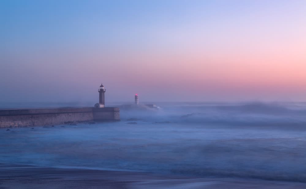 Pastel Twilight Lighthouses by Adrian Nunez — canvas wall art