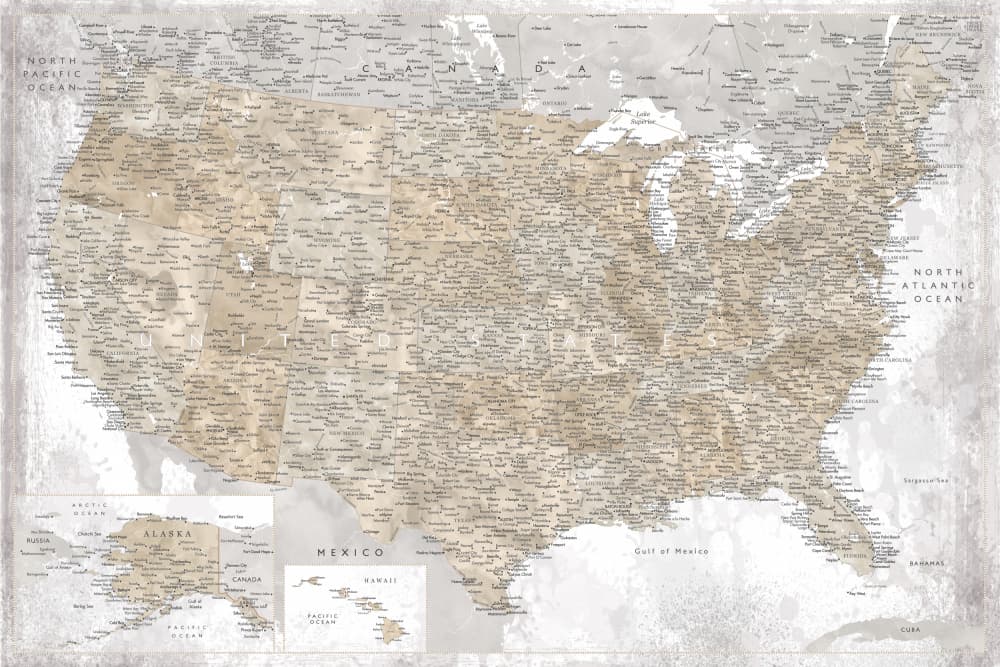 United States Travel Map by Rosana Laiz Blursbyai — canvas wall art