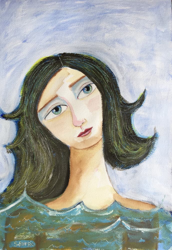 Pensive Woman Water Portrait by Sharyn Bursic — canvas wall art