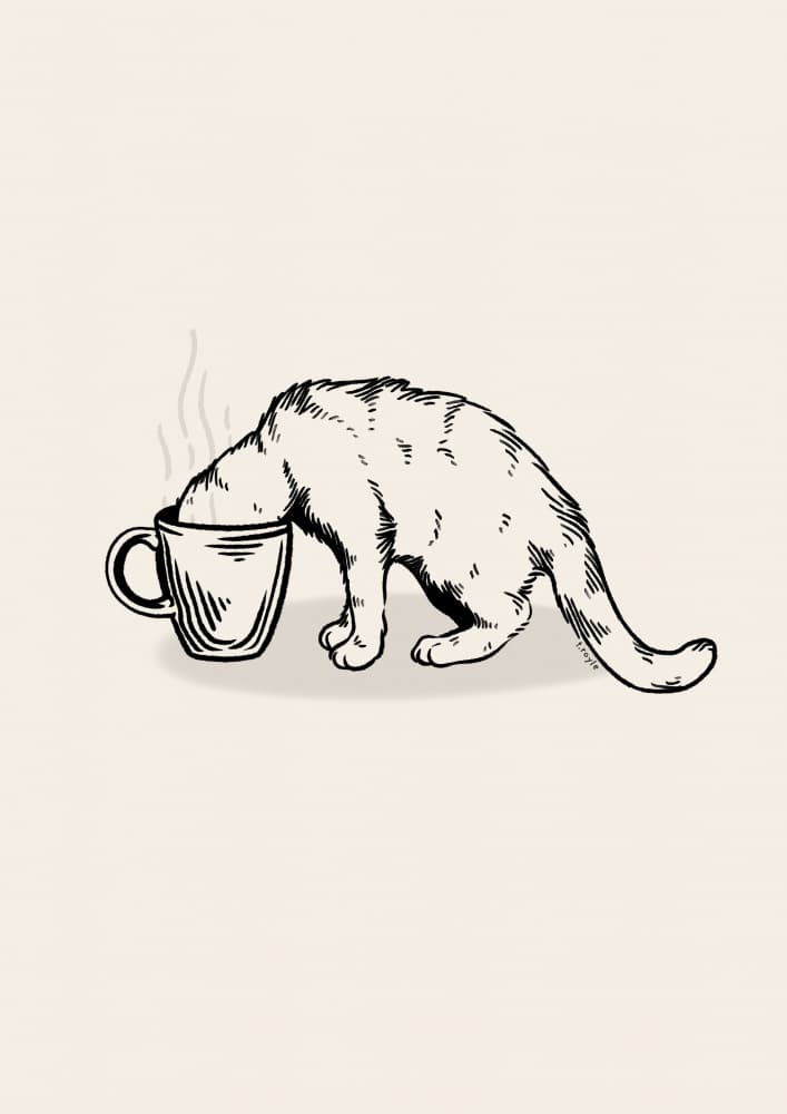 Cozy Coffee Cat by Tara Royle — canvas wall art