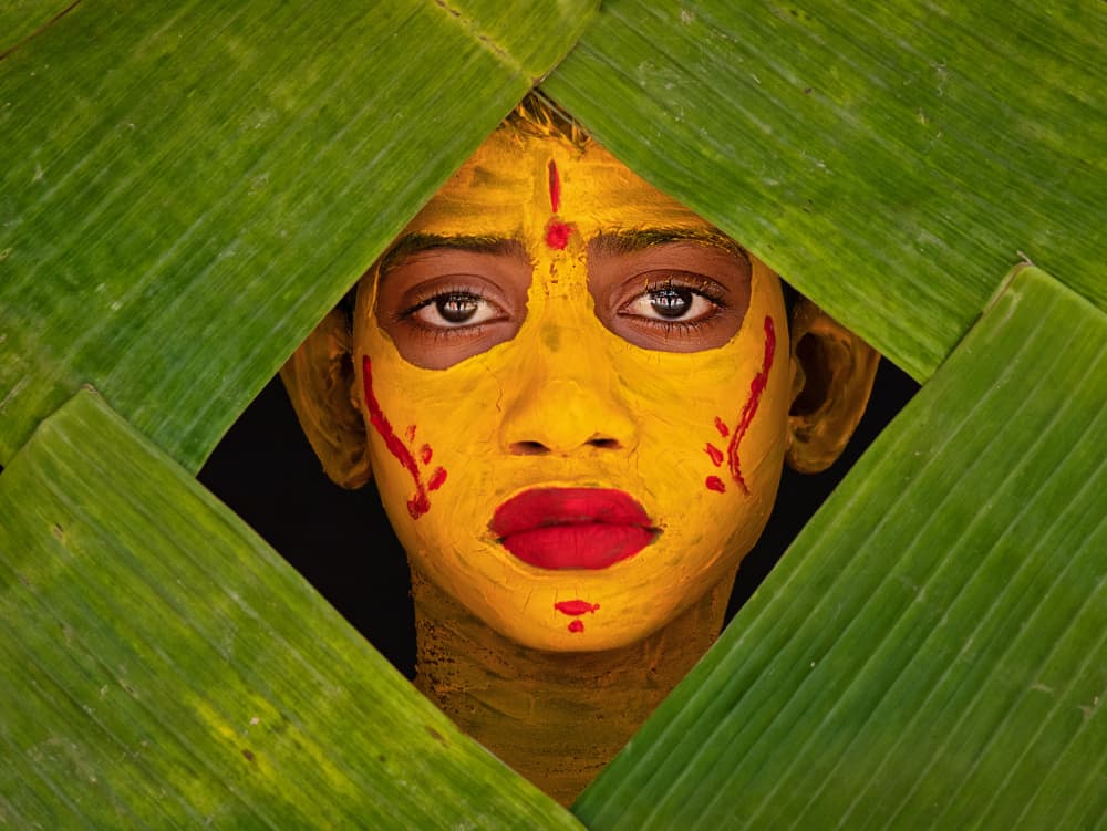 Cultural Face Through Leaves by Nilendu Banerjee — canvas wall art