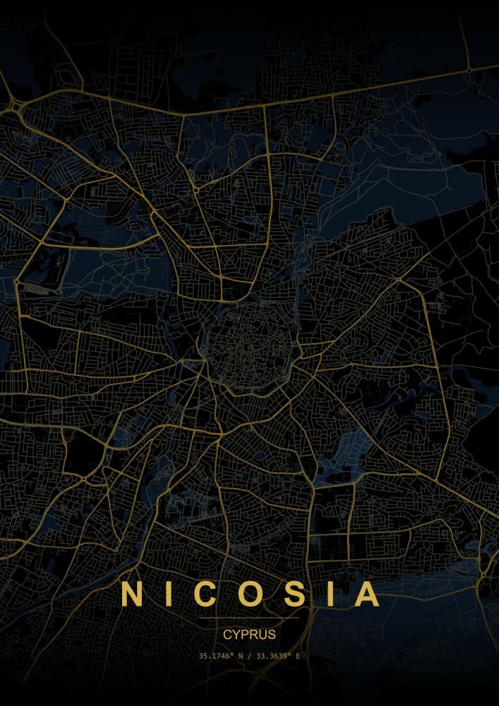 Nicosia Cyprus Map by HUGO — canvas wall art