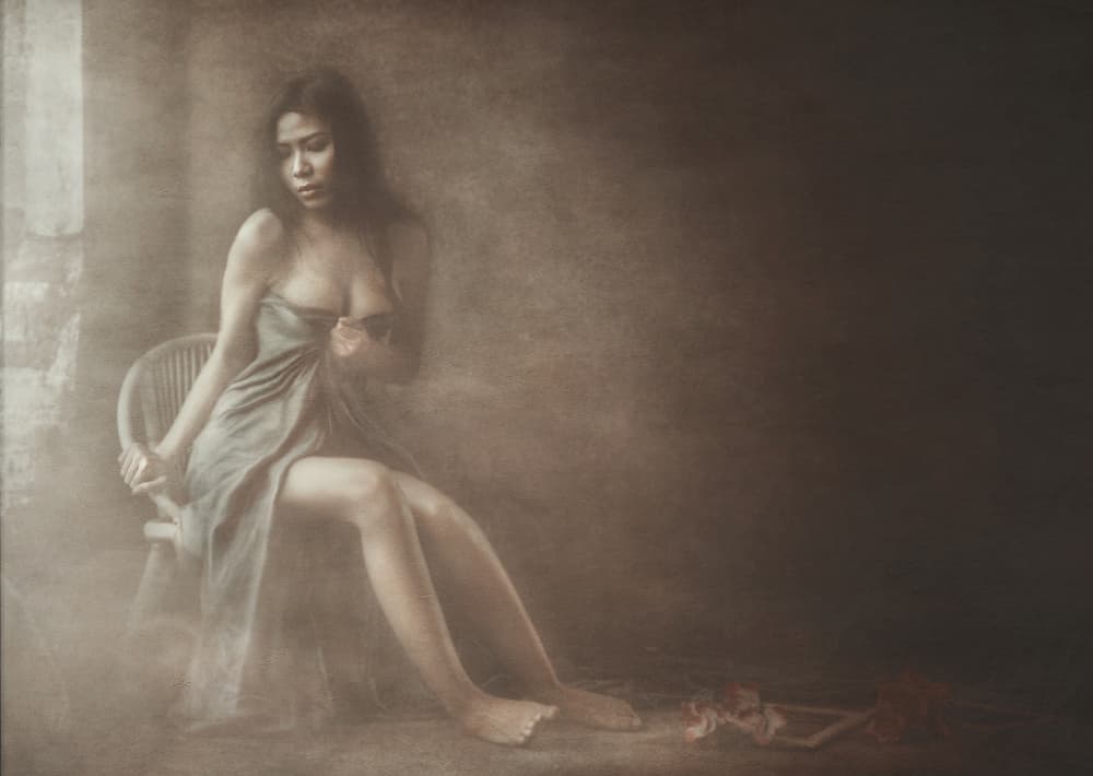 Pensive Draped Woman by Sebastian Kisworo — canvas wall art
