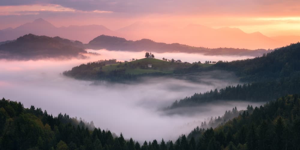 Misty Valley Sunrise by Daniel Gastager — canvas wall art