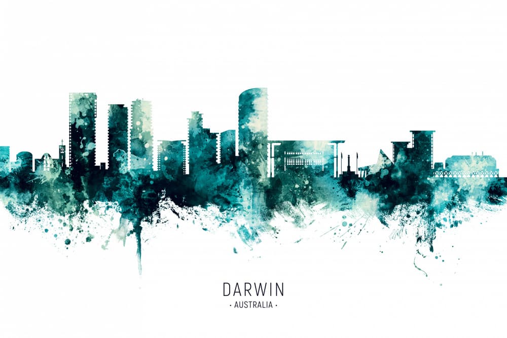 Darwin Skyline Watercolor by Michael Tompsett — canvas wall art