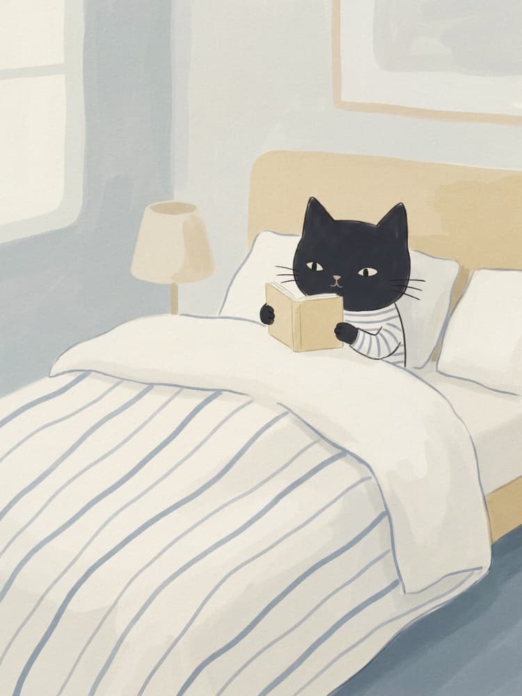 Cozy Cat Reading Book by Andreas Magnusson — canvas wall art