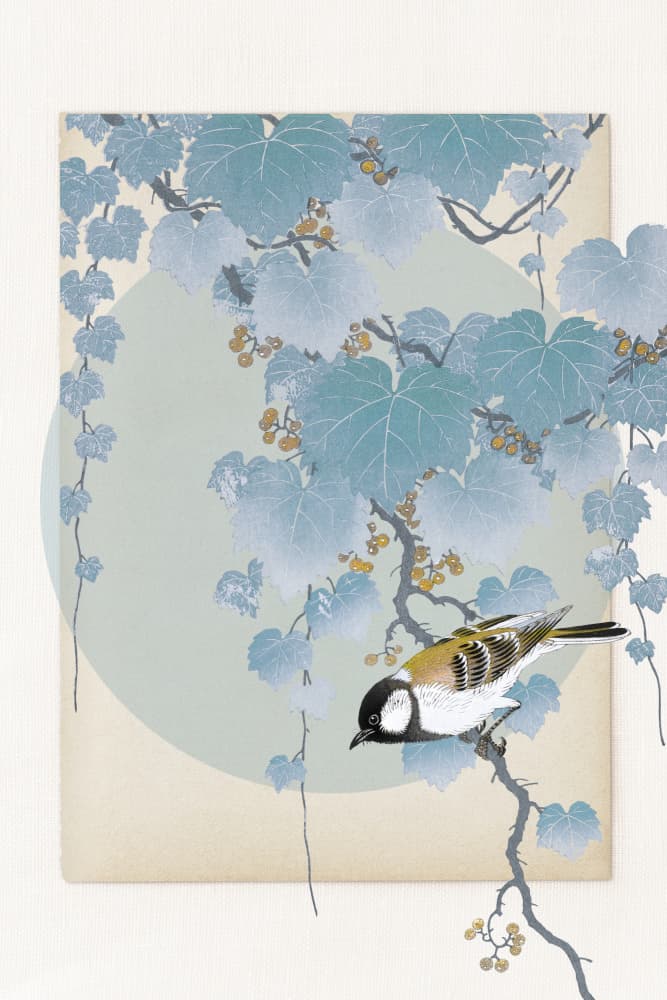 Delicate Bird And Foliage by Marja van den Hurk — canvas wall art