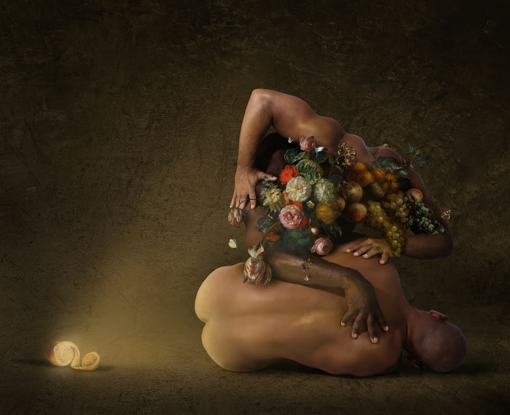 Nude Figures Floral Embrace by DDiArte — canvas wall art