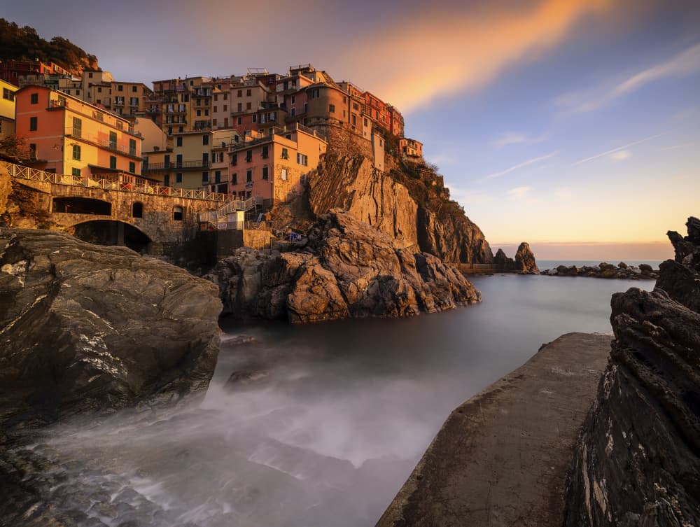 Italian Cliffside Village Sunset by Raimondo Restelli — canvas wall art