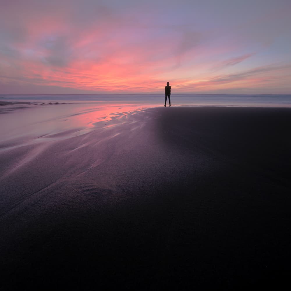 Beach Silhouette Sunset by Marco Faria — canvas wall art