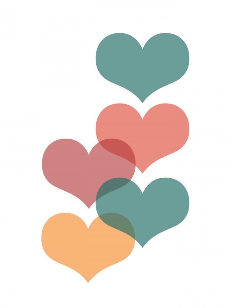 Colorful Overlapping Hearts by Rosana Laiz Blursbyai — canvas wall art