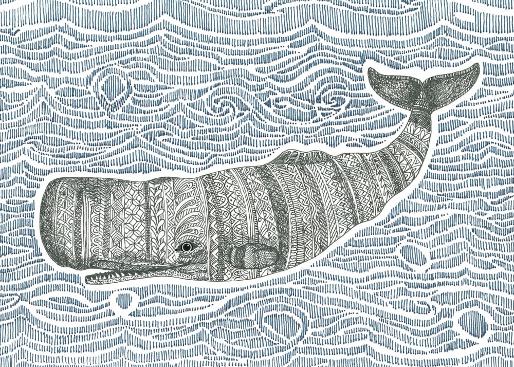 Patterned whale and Waves by Isabelle Brent — canvas wall art