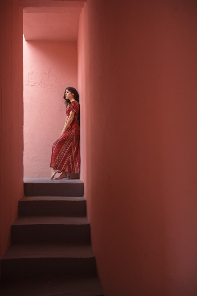Pensive Pink Stairway by Rafael L. Bardají — canvas wall art