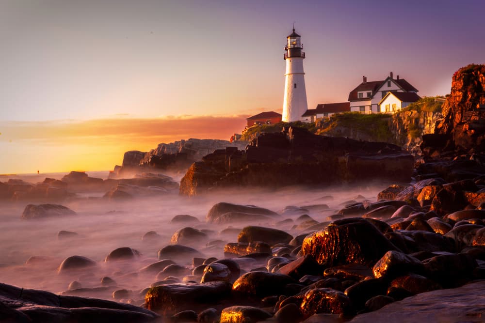 Golden Hour Lighthouse by Yun Thwaits — canvas wall art