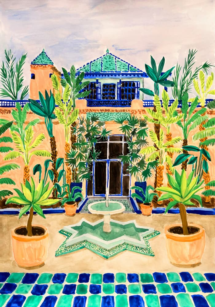 Moroccan Courtyard Oasis by Karen Menzenbach — canvas wall art