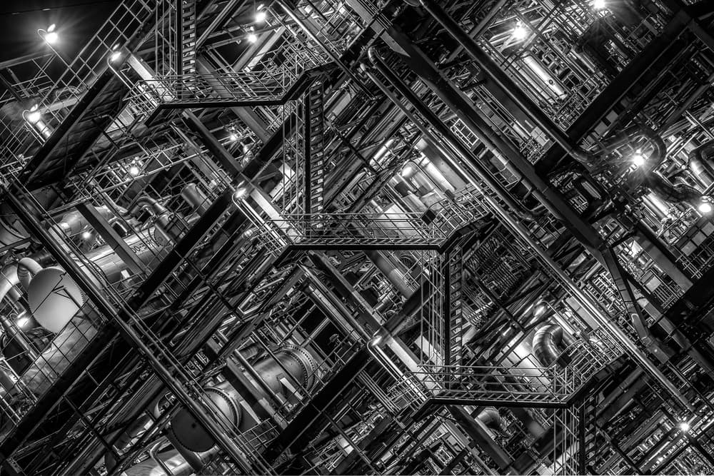 Intricate Industrial Structure by Tomoshi Hara — canvas wall art