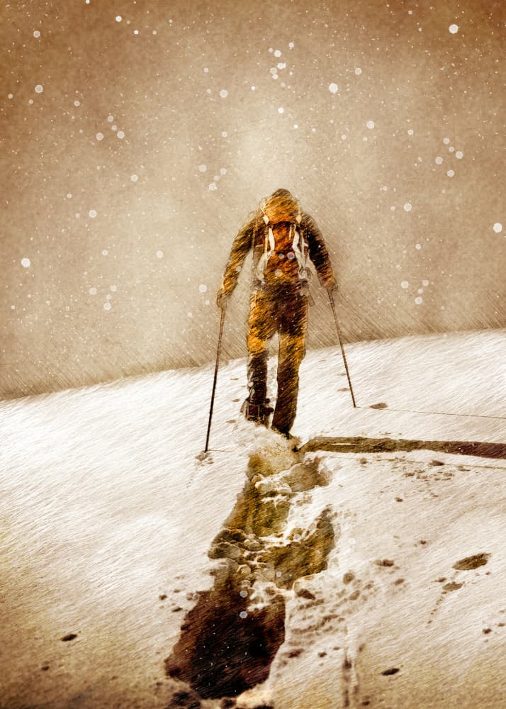 Snowy Mountain Trek by Justyna Jaszke — canvas wall art