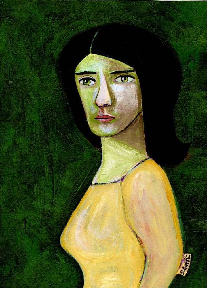 Pensive Woman in Yellow by Sharyn Bursic — canvas wall art