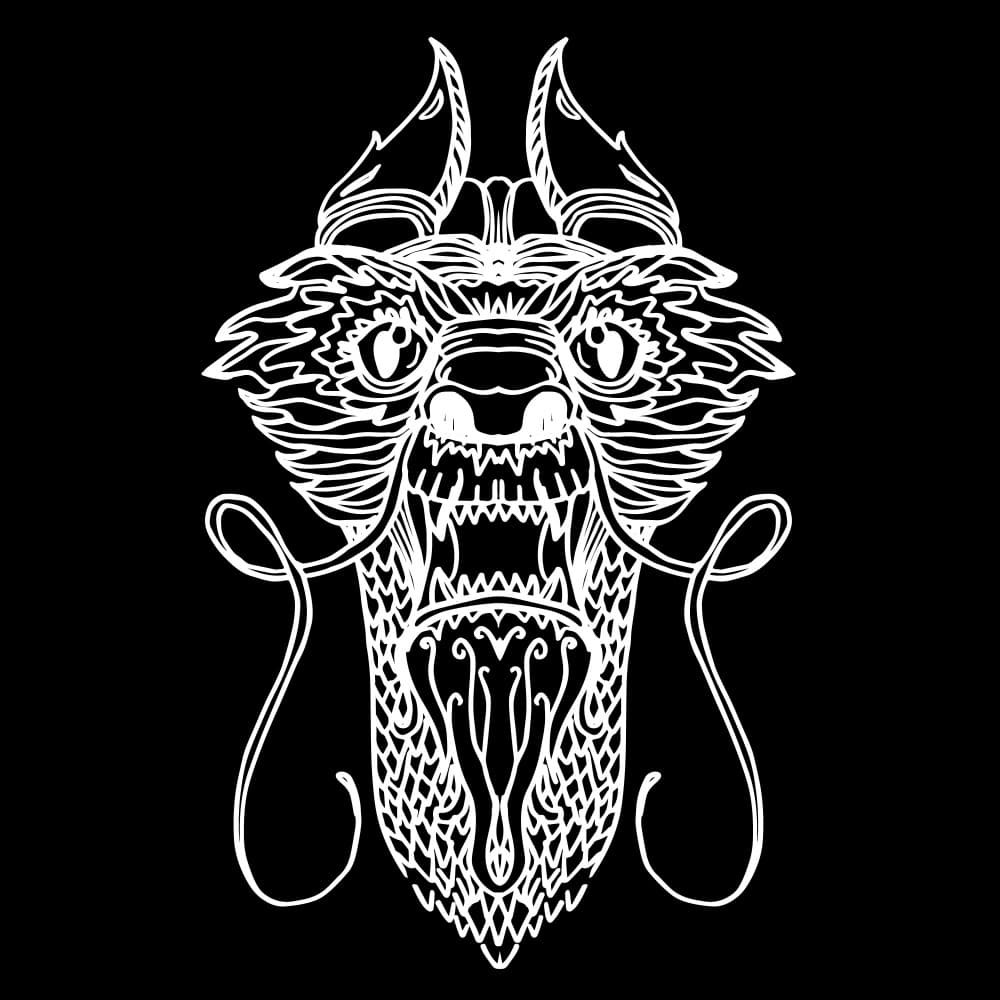 Fierce Mythical Dragon Head by Marika Barsrsind — canvas wall art