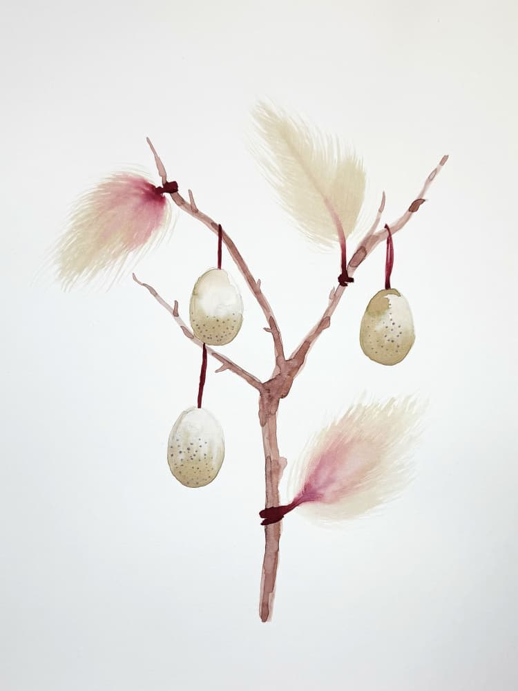 Feathered Easter Branch by Carola Cedell — canvas wall art