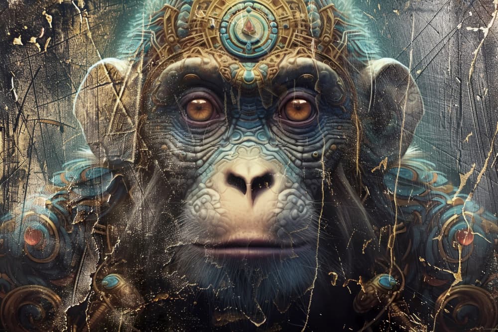 Regal Blue Chimpanzee by Rafal Kulik — canvas wall art