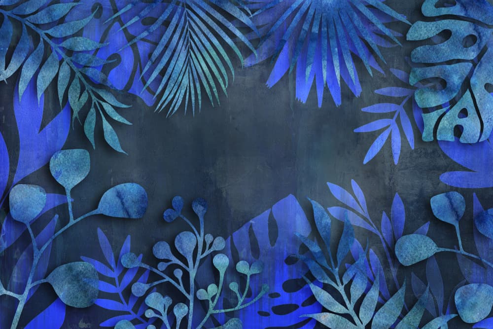 Deep Blue Tropical Leaves by Andrea Haase — canvas wall art