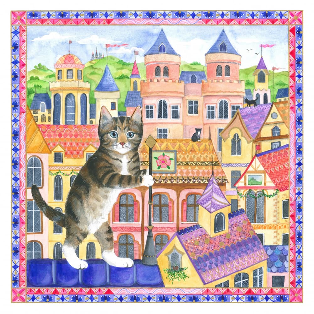 Rooftop Kitty Cat Clean by Isabelle Brent — canvas wall art
