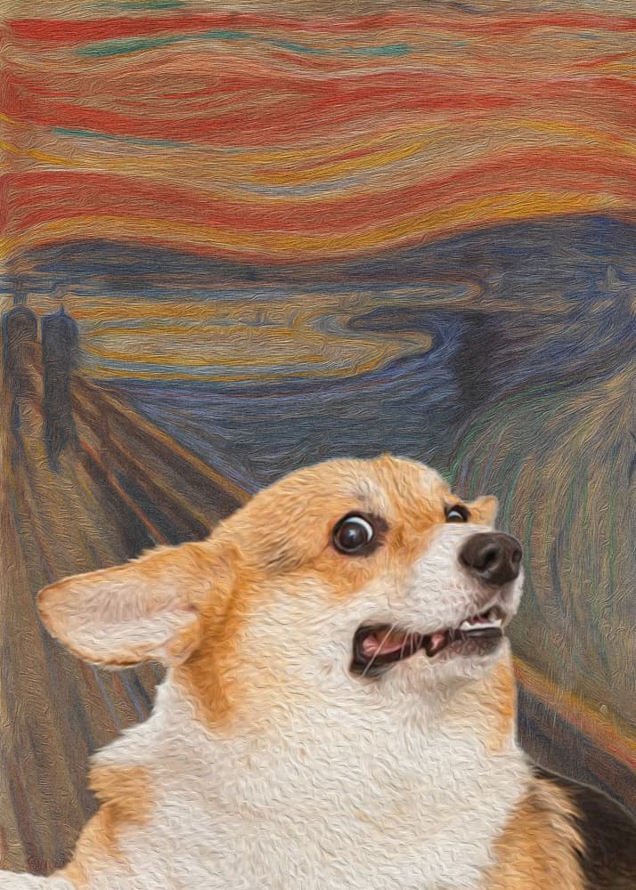 Scared Corgi Scream by Artelele — canvas wall art