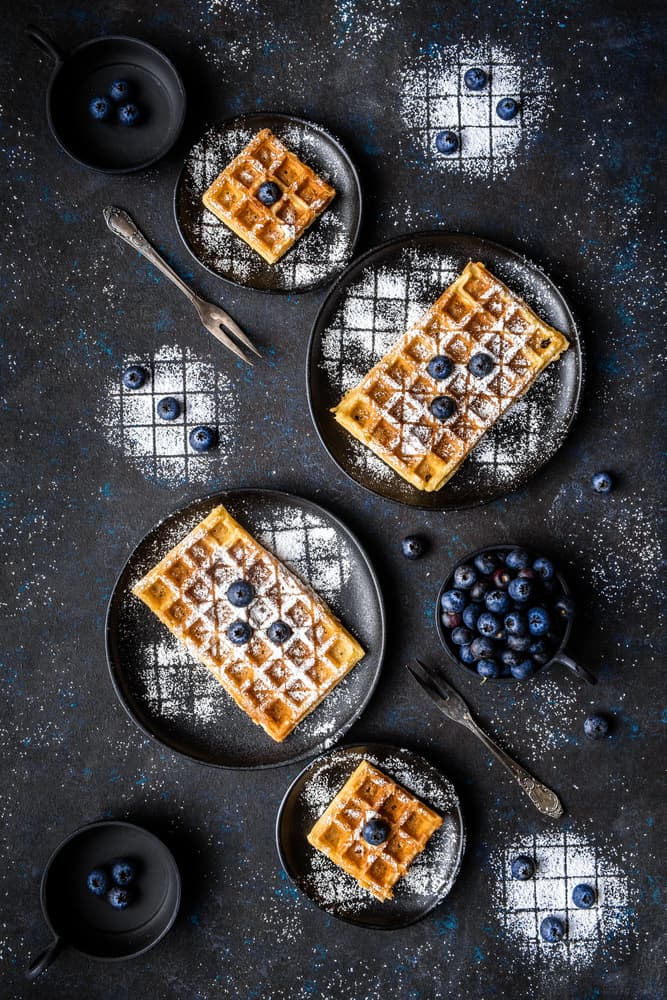 Golden Waffles with Blueberries by Denisa VLAICU — canvas wall art