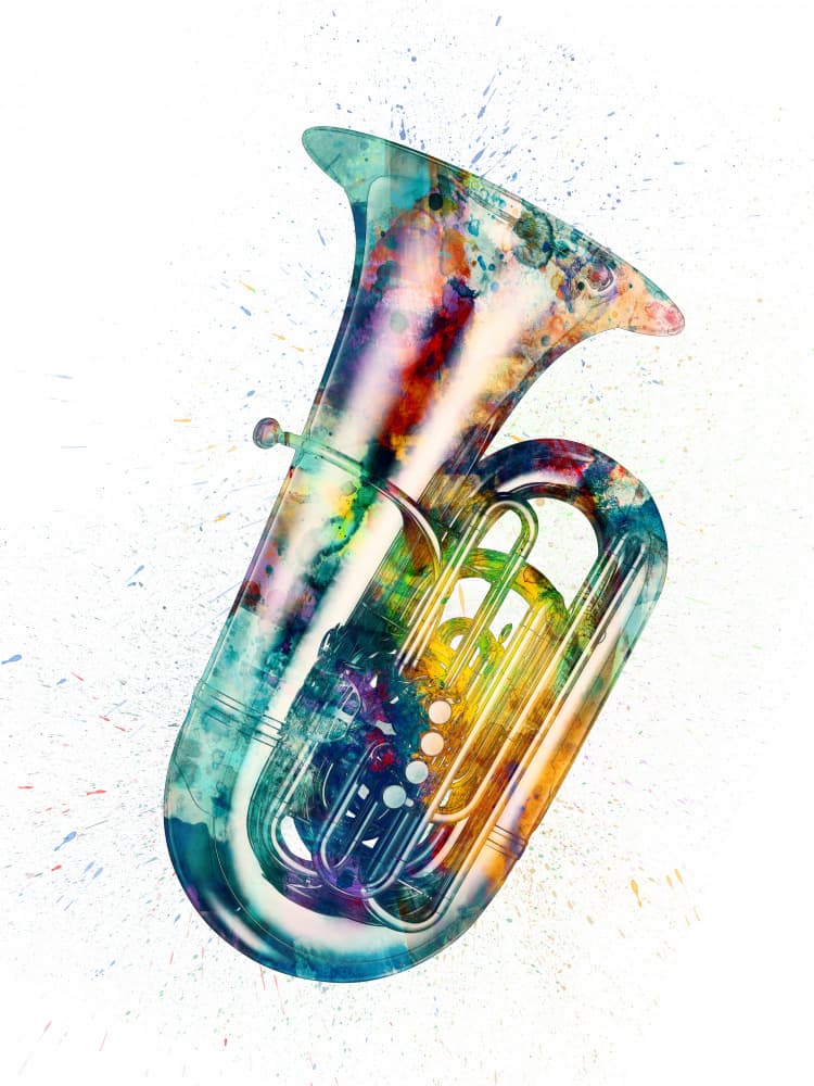 Colorful Tuba Splash by Michael Tompsett — canvas wall art
