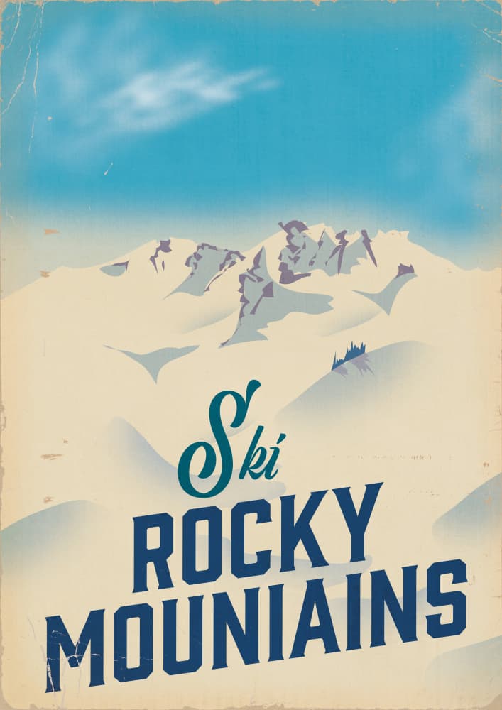 Retro Rocky Mountains Skiing by Nicholas — canvas wall art