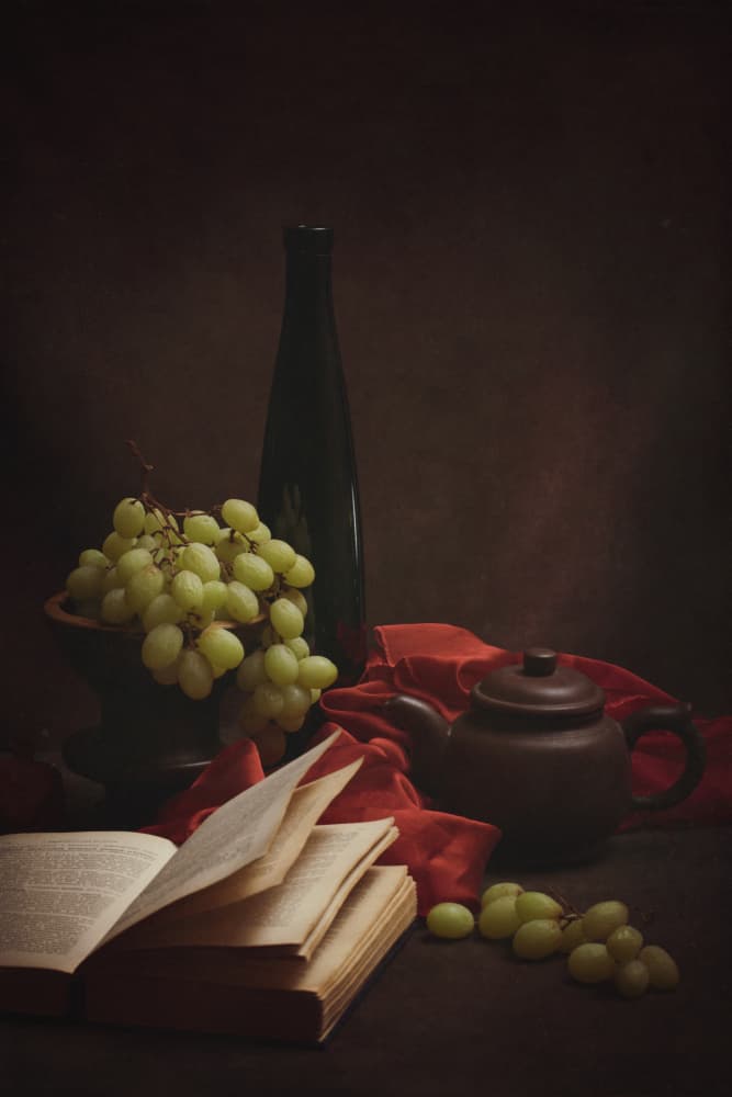 Grapes Old Book Teapot by Brig Barkow — canvas wall art