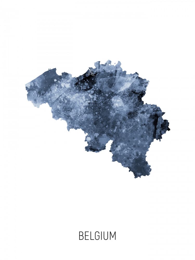 Belgium Watercolor Map by Michael Tompsett — canvas wall art