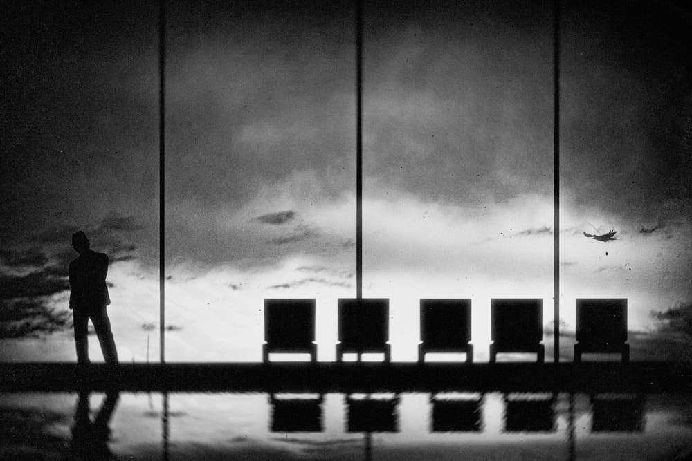 Airport Window Silhouette by Teruhiko Tsuchida — canvas wall art