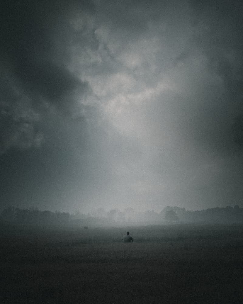 Solitary Figure Misty Field by Andrea Fraccaroli — canvas wall art