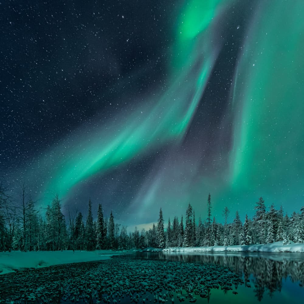 Northern Lights Winter Night by Haim Rosenfeld — canvas wall art