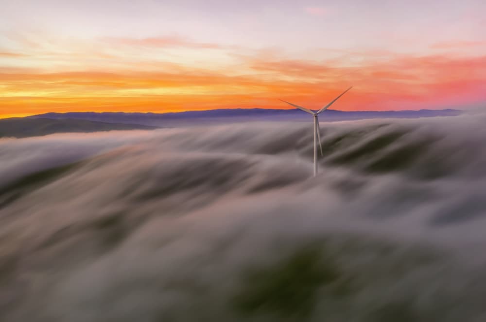 Golden Hour Wind Turbine by Jenny Qiu — canvas wall art