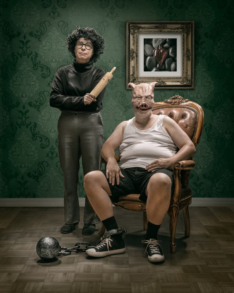 Pig Mask Domestic Scene by Petri Damstén — canvas wall art