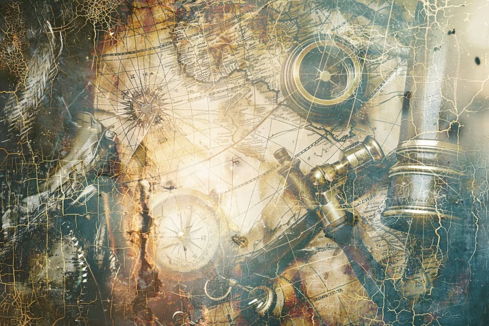 Vintage Map Exploration Tools by Rafal Kulik — canvas wall art