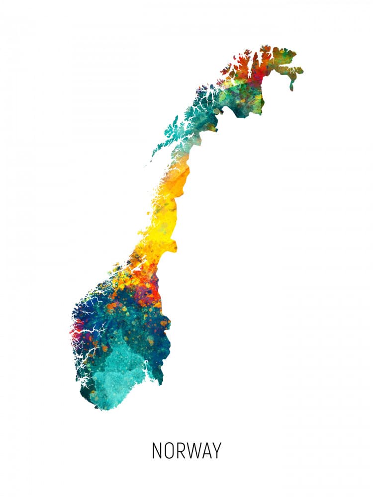 Colorful Norway Map by Michael Tompsett — canvas wall art