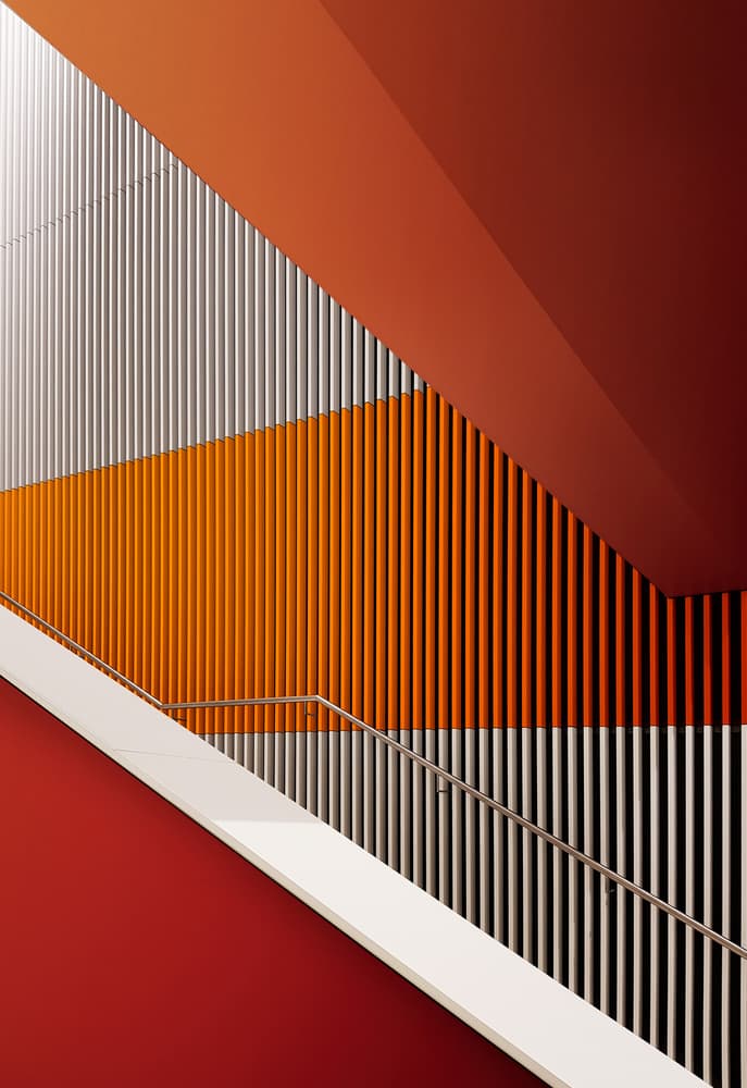 Vibrant Geometric Staircase by Tomasz Buczkowski ( Tomush ) — canvas wall art