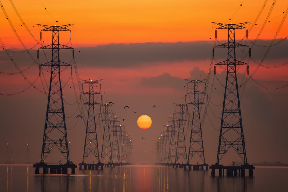 Golden Hour Power Towers by Tiger Seo — canvas wall art