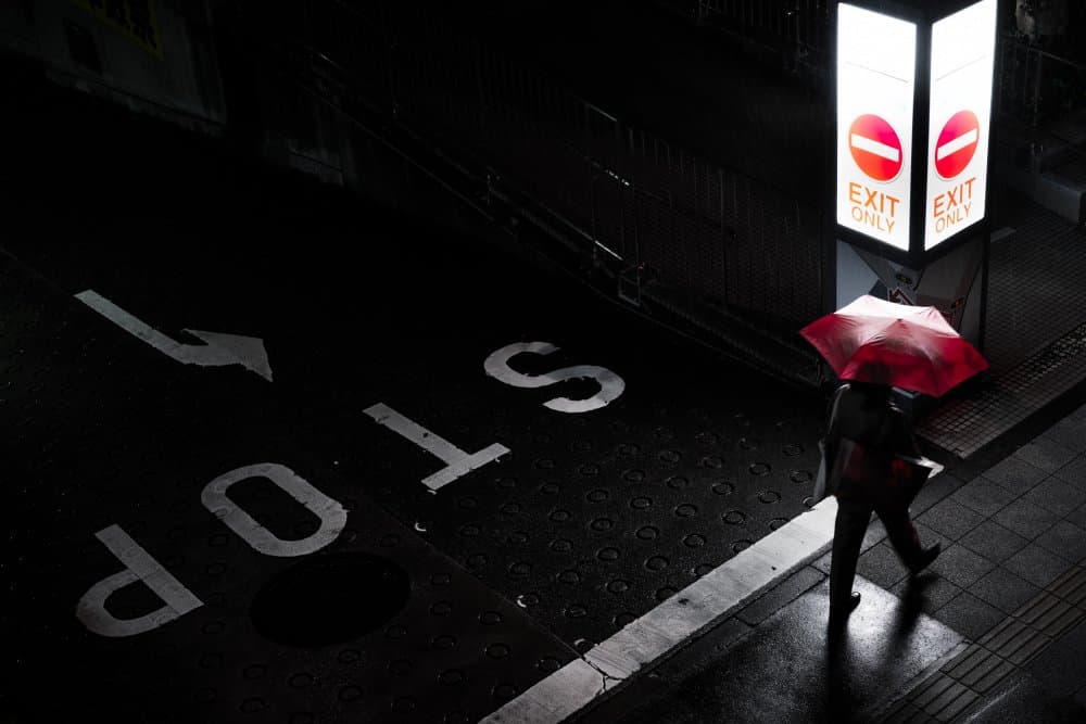 Red Umbrella Night Walk by Satoshi Hata — canvas wall art